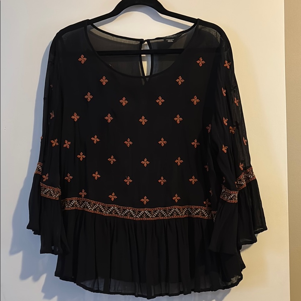 Sheer Black and Orange Women's Top